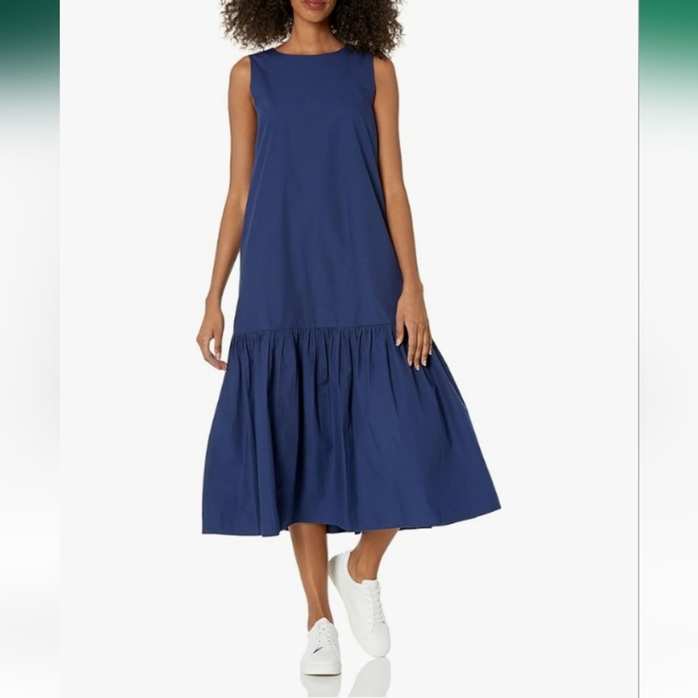 The Drop Navy Ilana Loose Sleeveless Wide-Hem Poplin Maxi Dress Size 3X NWT